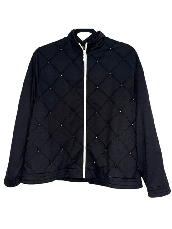 Blast Sweaters - Blast Womens Quilted Black Jacket With Colorful Beads Full Zipper Size S